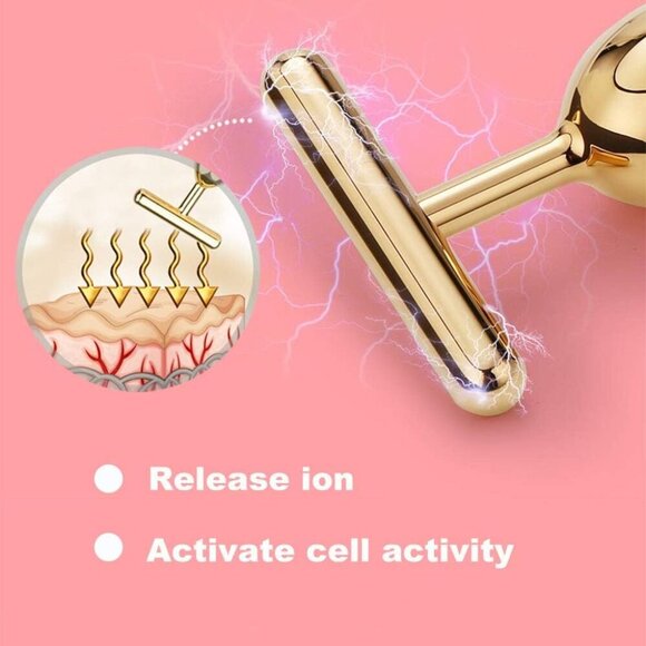 2 in 1 Face Massager Golden Facial Electric 3D Roller and T Shape Arm Eye Nose M - Picture 3 of 6